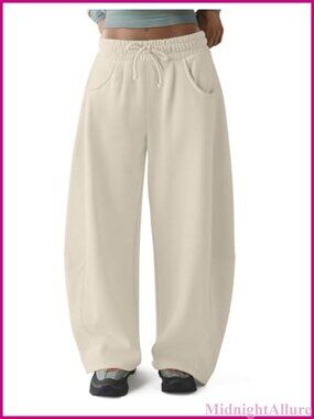 Women's Fleece Lined Barrel Leg Sweatpants High Waist Wide Leg Lounge